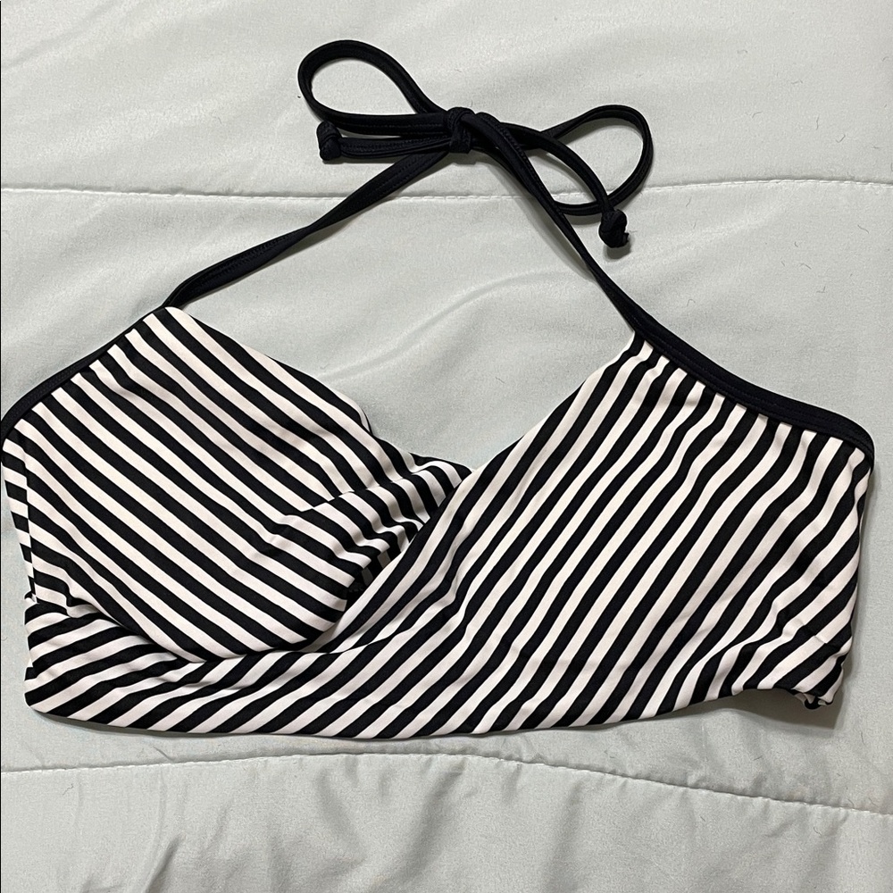 Athleta White and Black Striped Swim Top